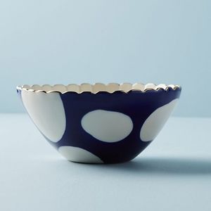 NIB Anthropologie Yesteryear Bowl - Navy Polka Dot
